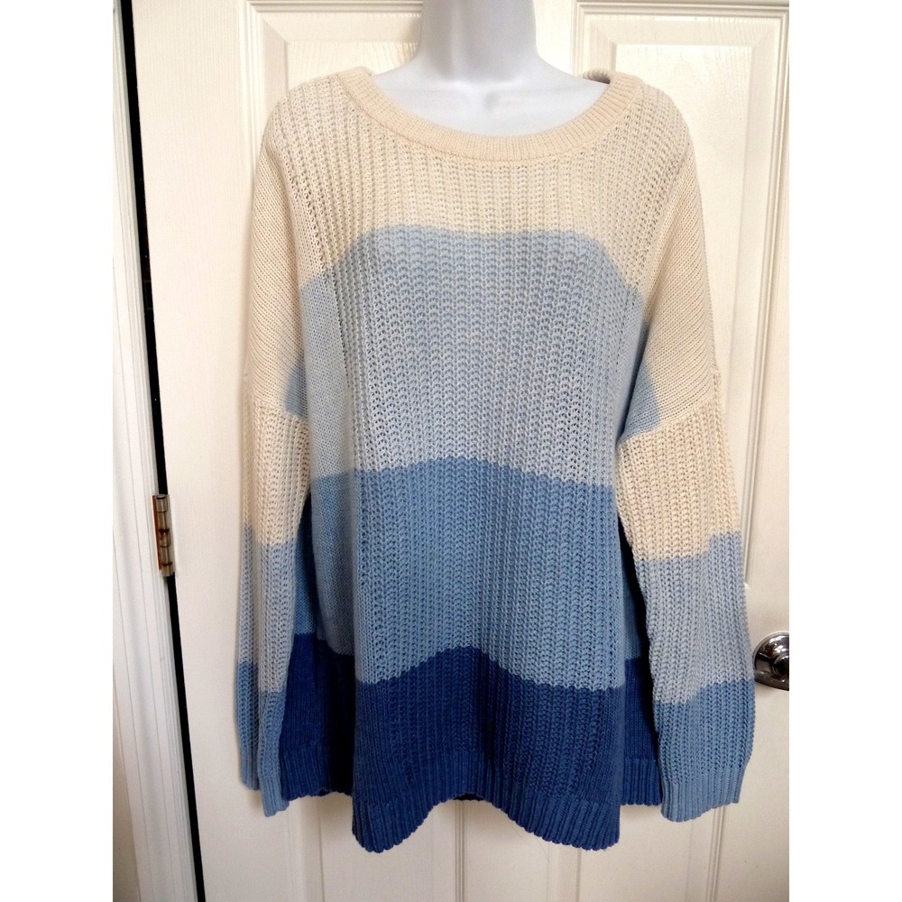 PENDLETON XL 16/18 Drop Shoulder Chunky Colorblock Fisherman Knit Sweater Blue